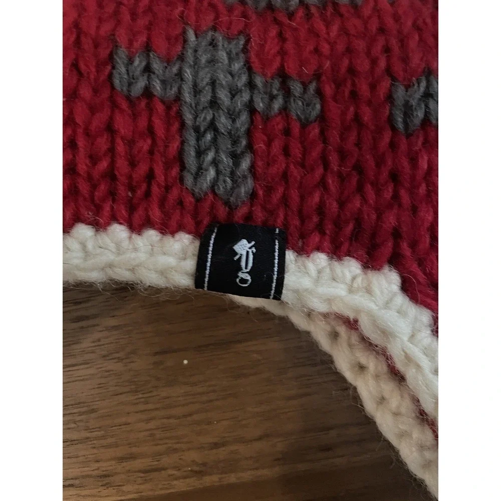 Red And Gray Wool Knit Skull Ear Flap Hat By Grace Hats‎ OS Beanie